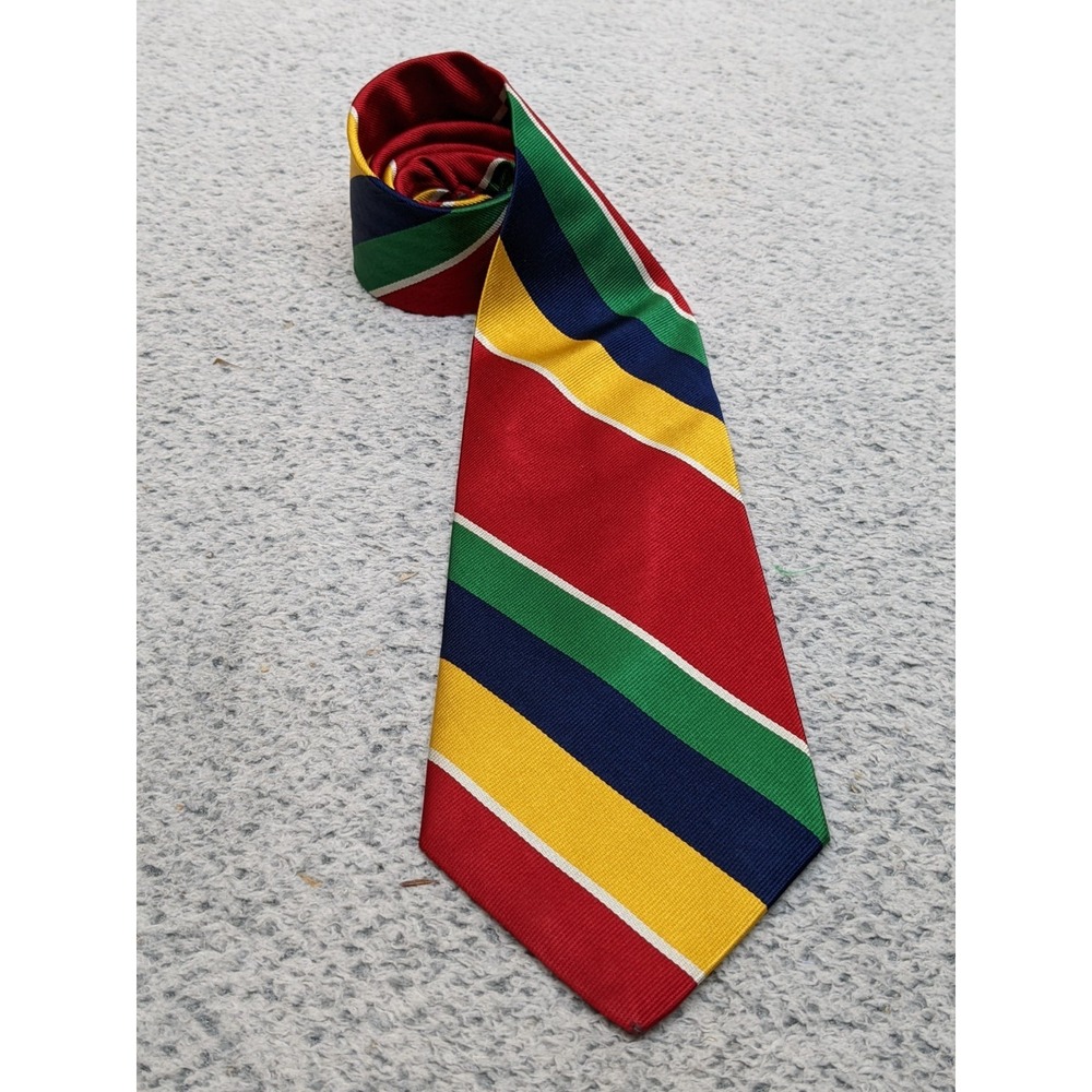 Vtg Brooks Brothers Repp Tie Red Yellow Green Stripe Silk‎ USA Regimental Preppy